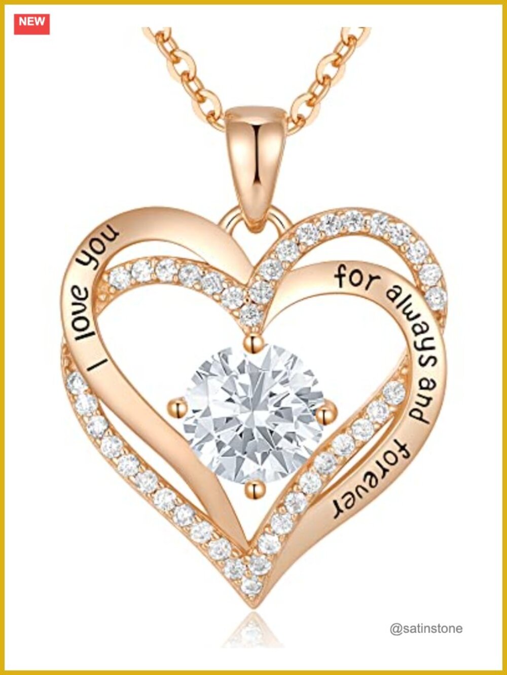 Sterling Silver Rose Gold Plated Heart Pendant Necklace Birthstone Gift